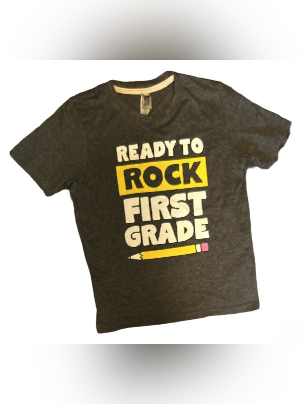 Ready to Rock First Grade Kids' Graphic Tee - Gray & Yellow